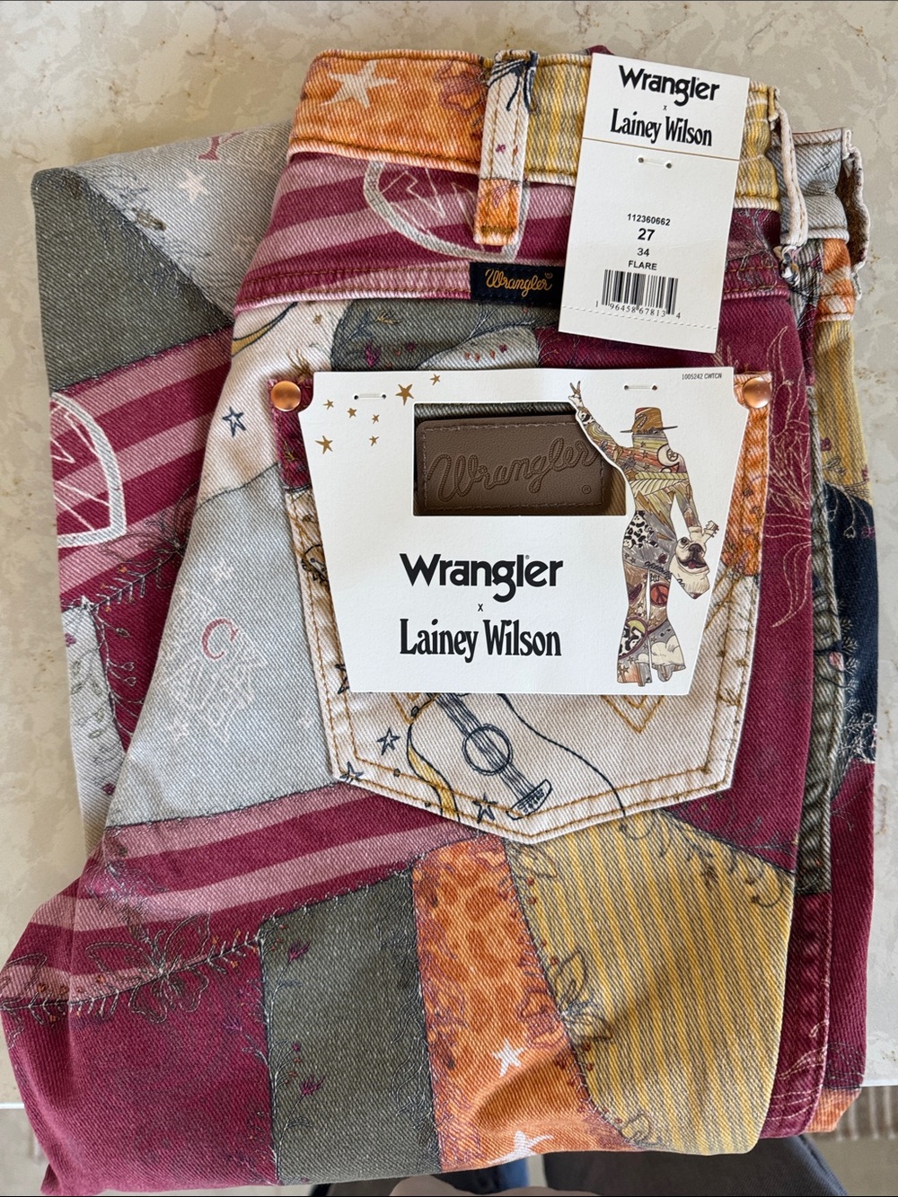 Wrangler Lainey Wilson Patchwork Jeans — Burgundy, Mustard, Olive, Cream - Picture 3 of 8